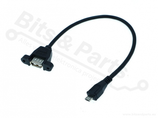 USB Chassisdeel met kabel USB A Female naar USB Micro Male